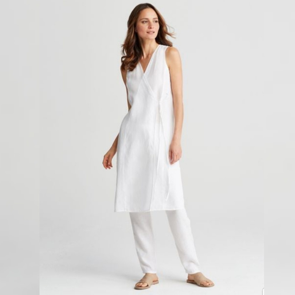 NWT Eileen Fisher Linen Wrap Tunic Top Sz PL White